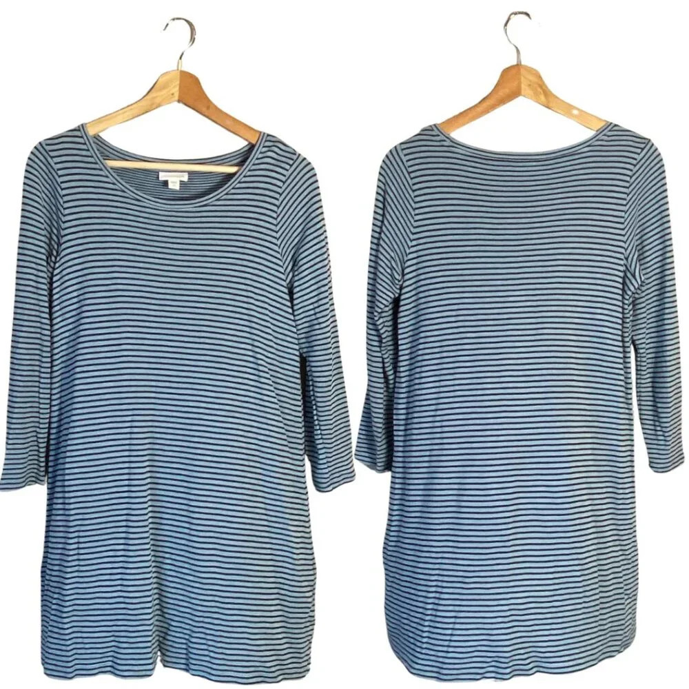 J. Jill 3/4 Sleeve Striped Lightweight Shirt Dress Women's XS Petite Blue Black